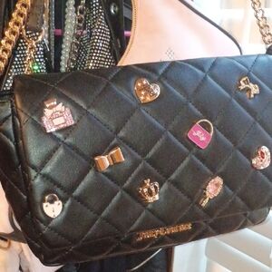 Juicy Couture Black Quilted Shoulder Bag with Gold Accents